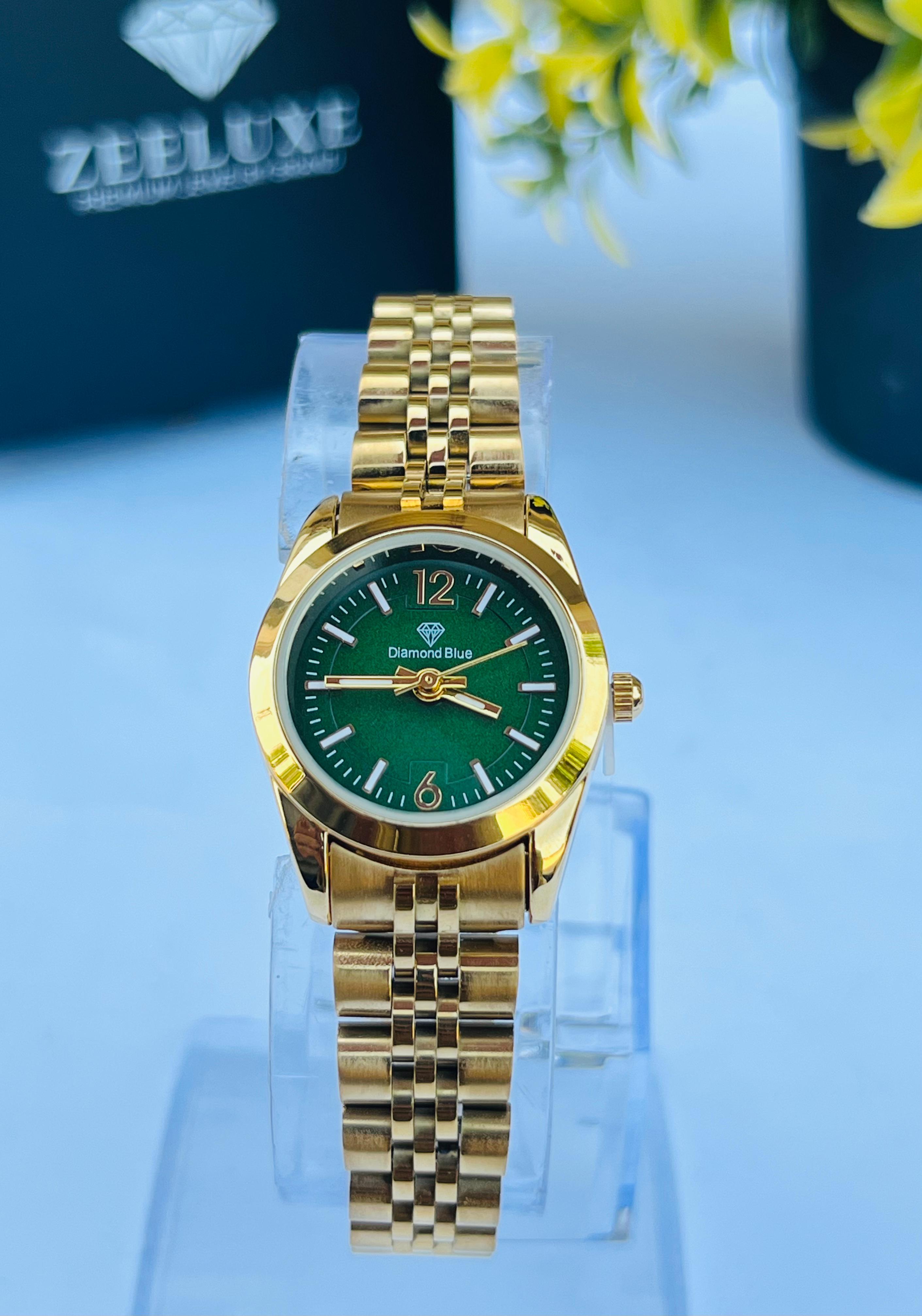 DIAMOND GREEN DIAL STAINLESS STEEL WATCH