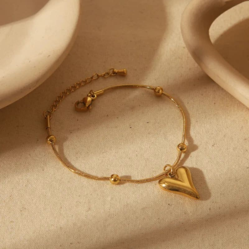 18K-GOLD PLATED HEART CHAIN BRACELET