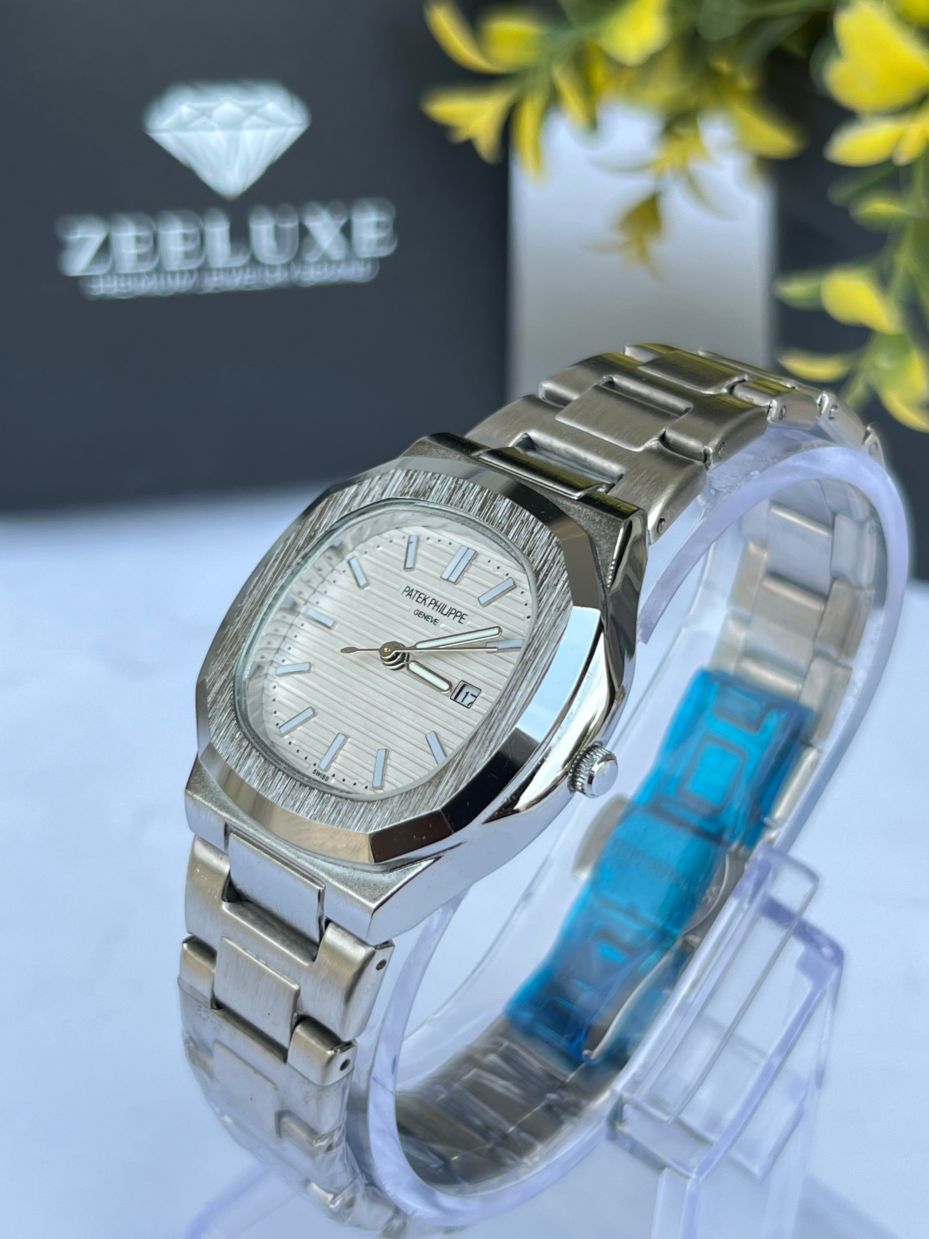 PATEK SILVER STAINLESS STEEL WATCH