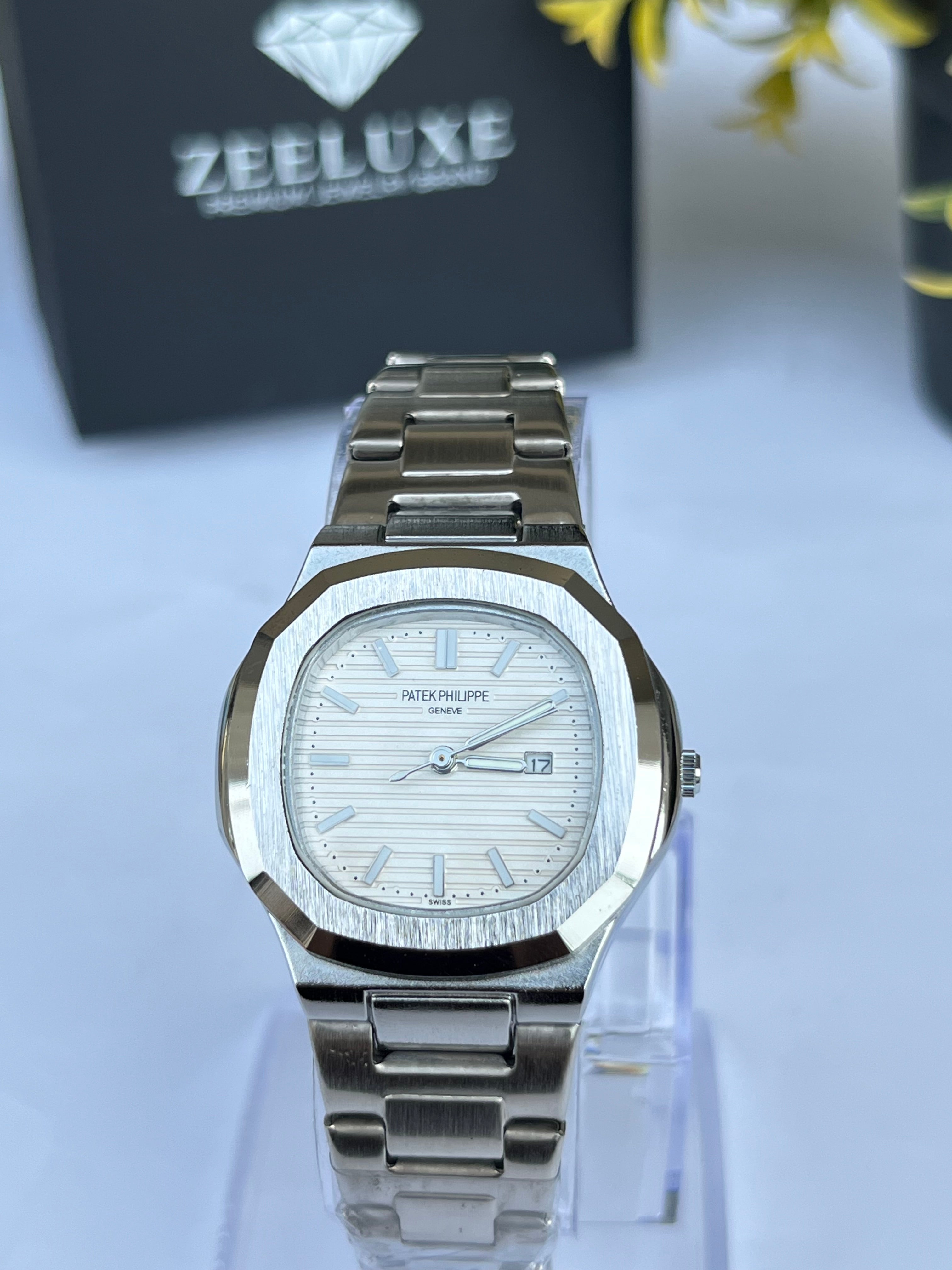 PATEK SILVER STAINLESS STEEL WATCH