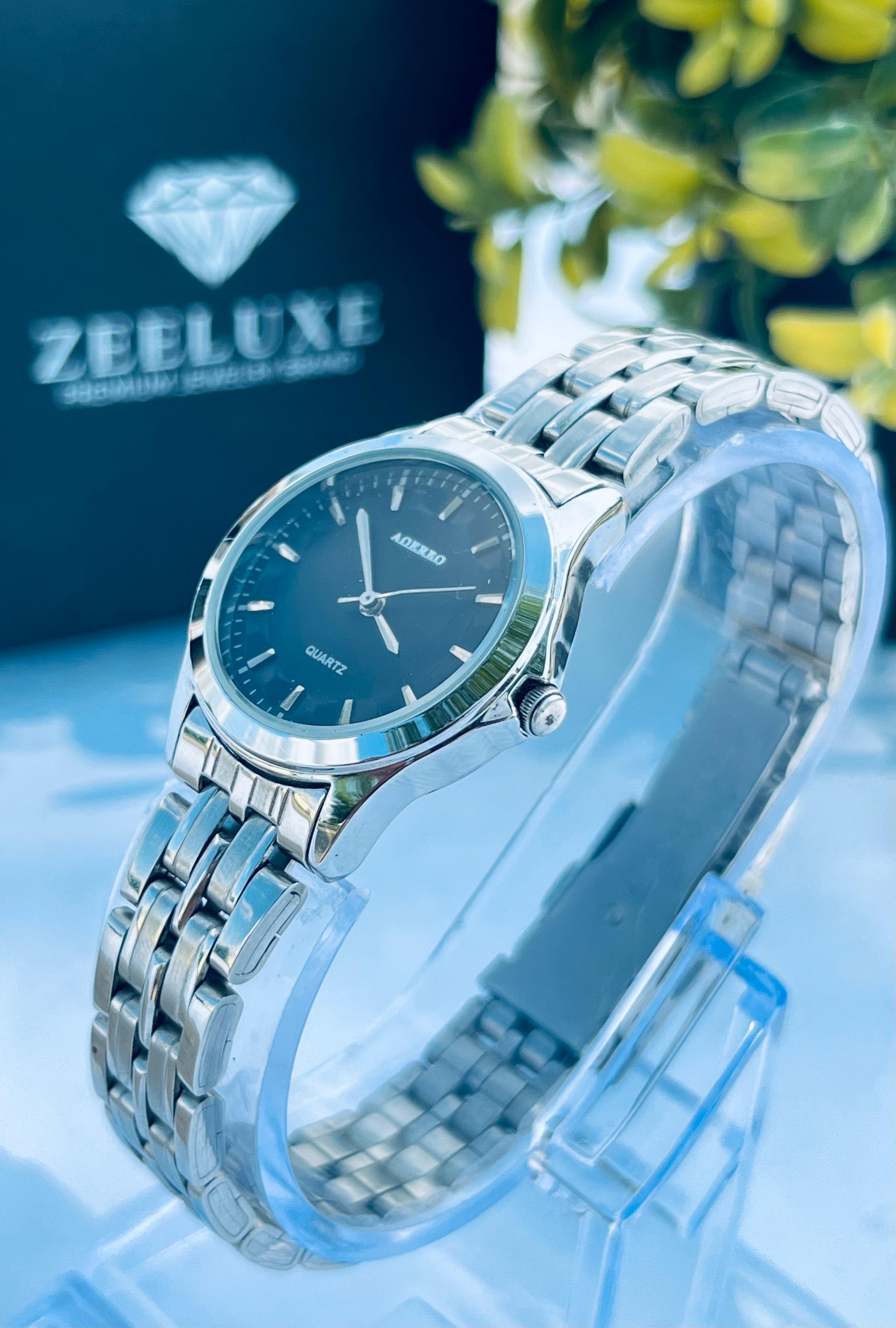 BADUS SILVER CHAIN BLACK DIAL WATCH