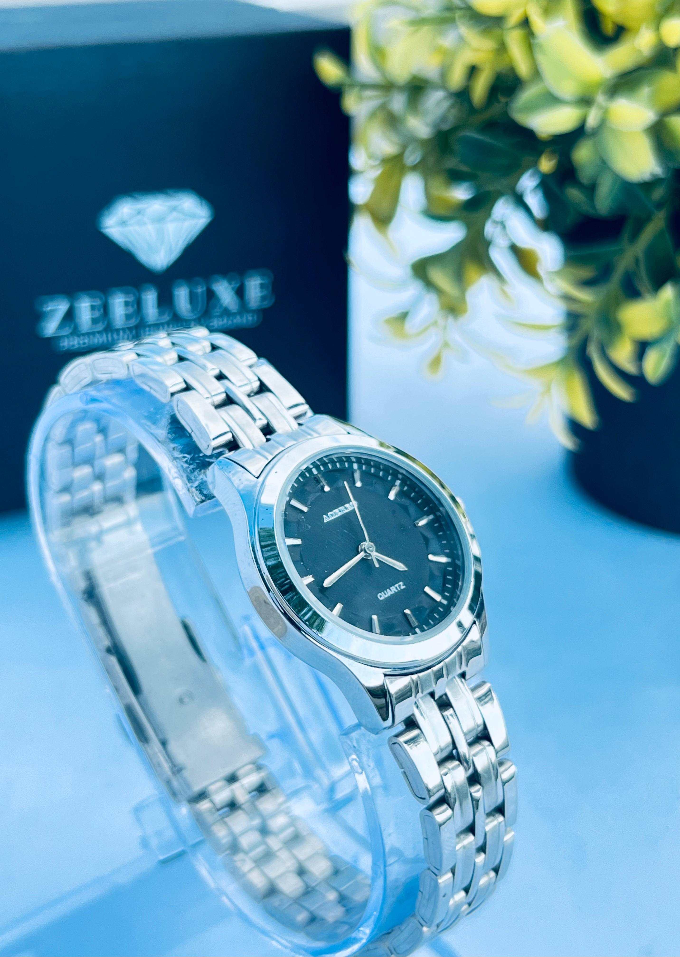 BADUS SILVER CHAIN BLACK DIAL WATCH