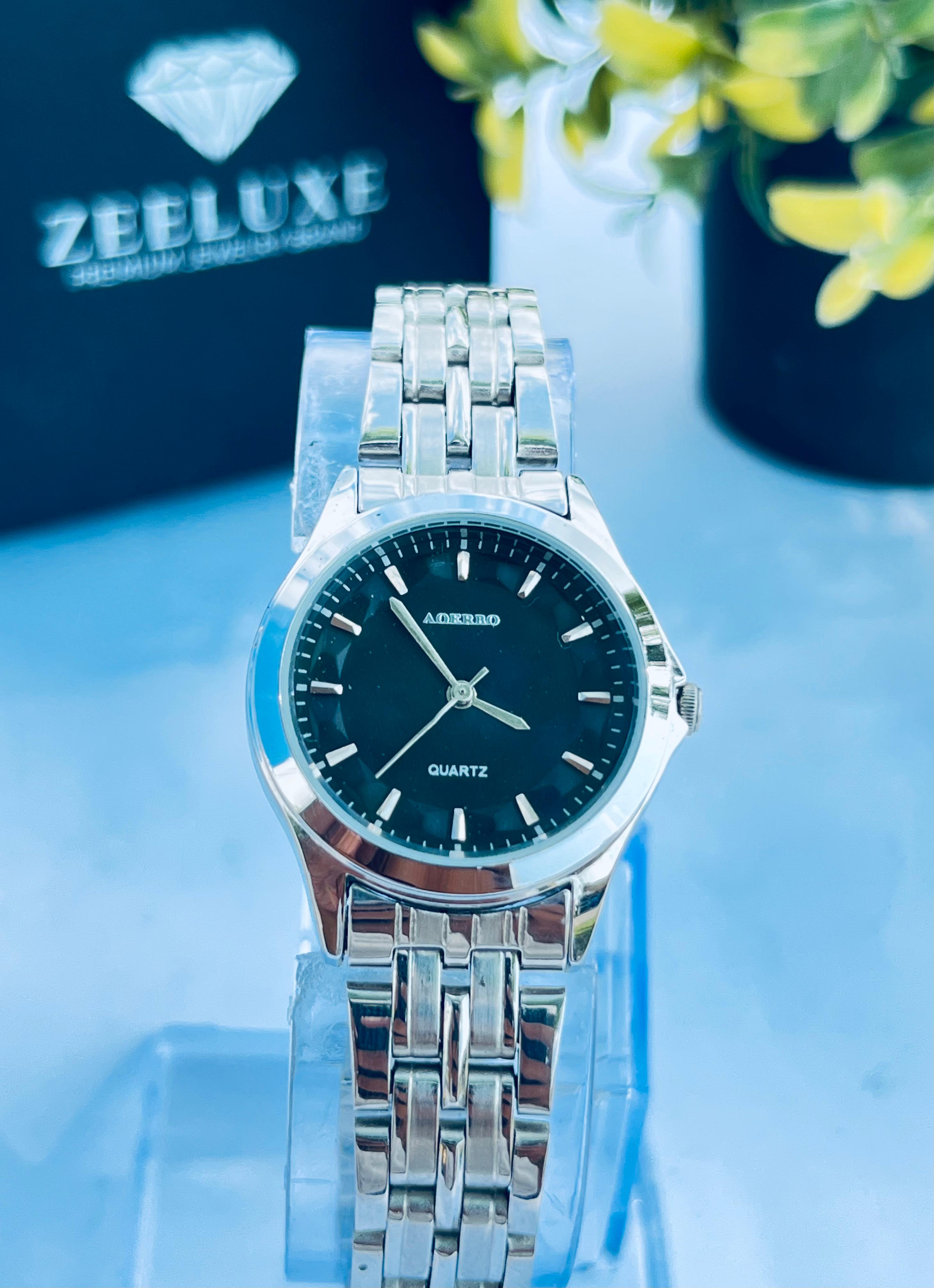 BADUS SILVER CHAIN BLACK DIAL WATCH