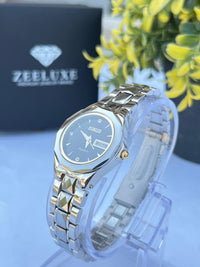 WOMEN'S PORUIS BLACKDIAL SILVER STONE & STAINLESS STEEL WATCH