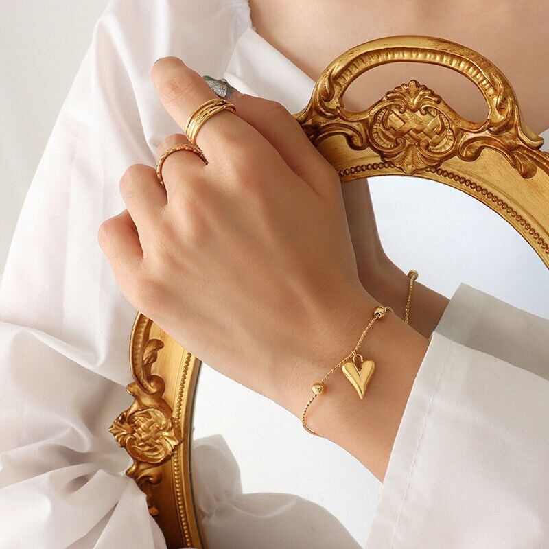 18K-GOLD PLATED HEART CHAIN BRACELET