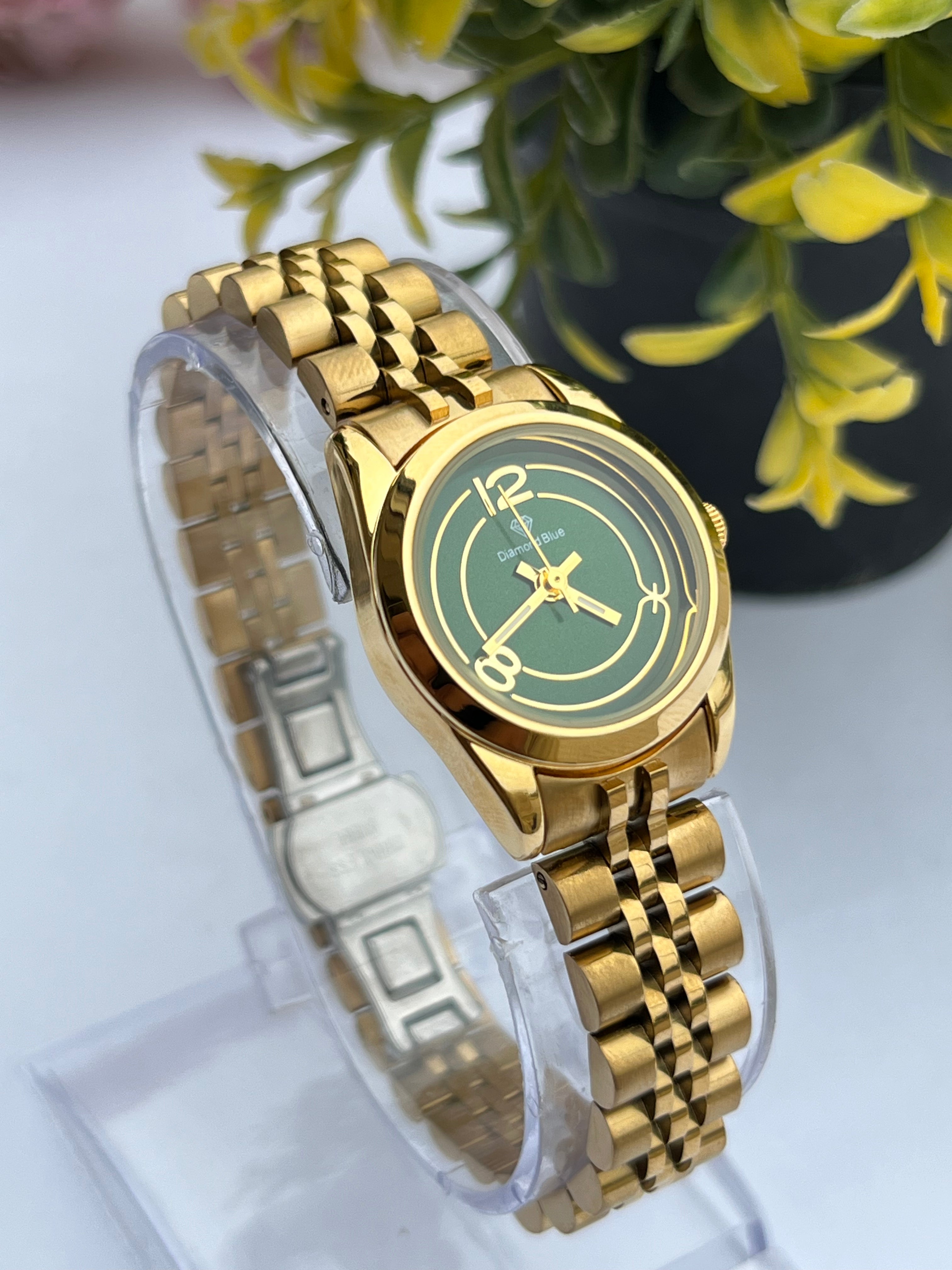 ORIGINAL DIAMOND GOLDEN CHAIN GREEN DIAL WATCH