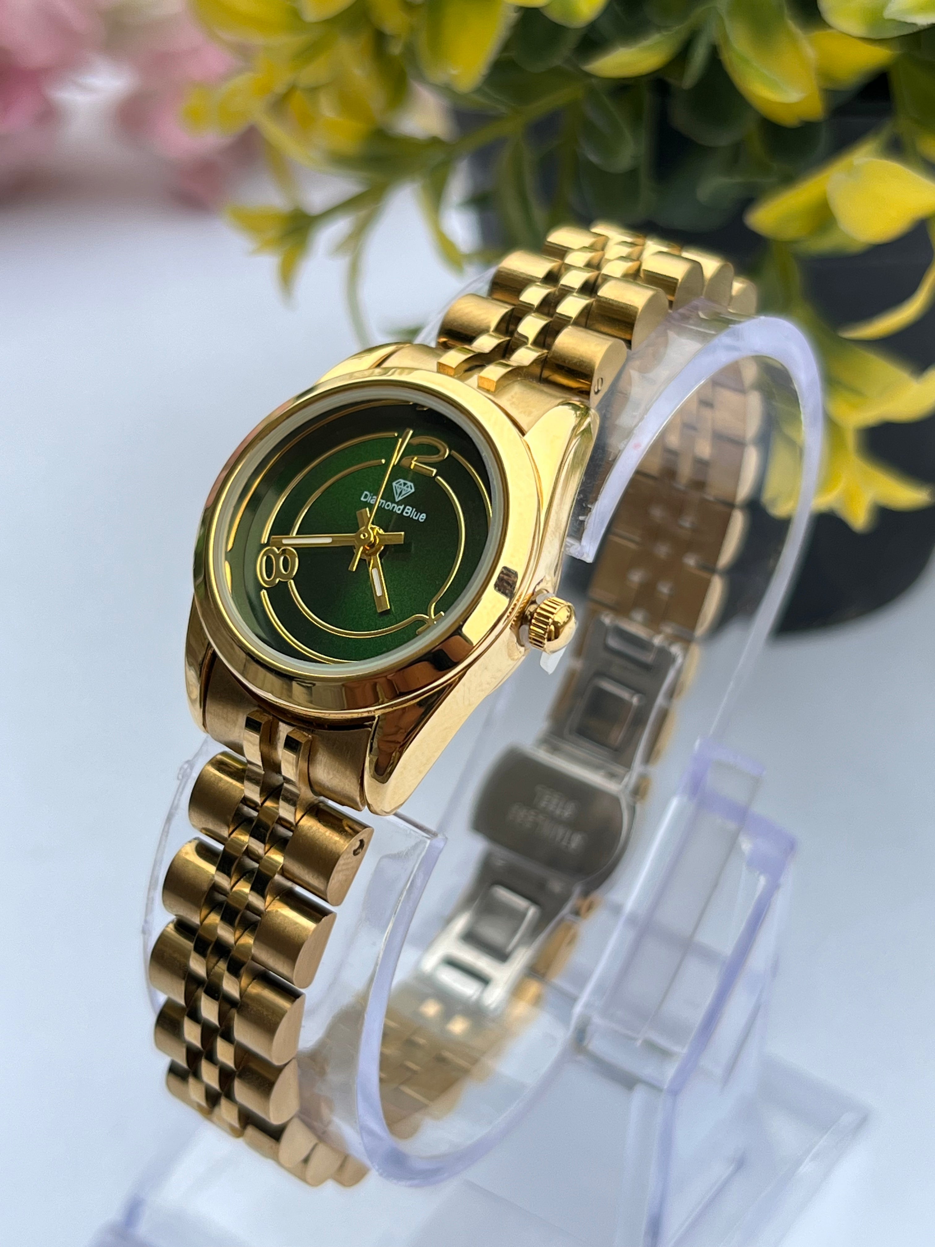 ORIGINAL DIAMOND GOLDEN CHAIN GREEN DIAL WATCH